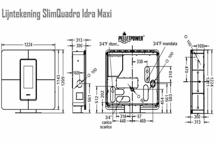 Thermorossi SlimQuadro Idra Maxi CV-pelletkachel