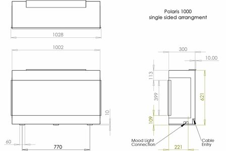 Charlton &amp; Jenrick Polaris 1000mm Elektrische Haard Tweezijdig