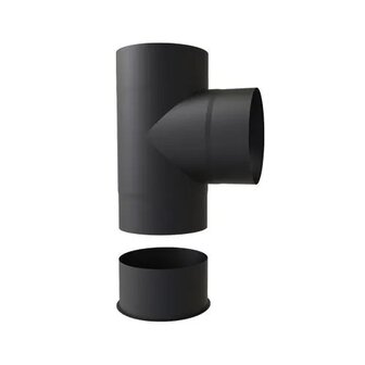 Kachelbuis T-stuk 90&deg; + dop &Oslash; 150 mm EW RVS zwart