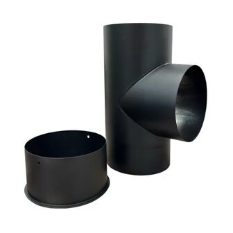 Kachelbuis T-stuk 90&deg; vrouwelijk + dop &Oslash; 150 mm EW RVS zwart