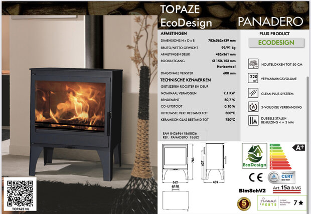 Panadero Topaze Ecodesign Houtkachel