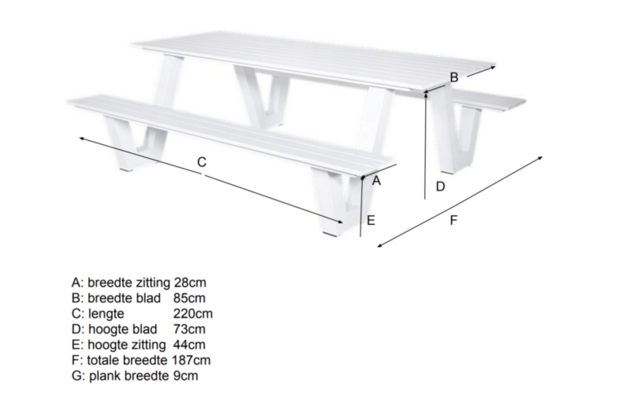 Outdoor Living Picknicktafel Breeze Aluminium wit