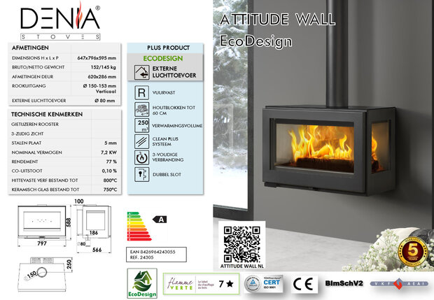 Denia Stoves Attitude Wall Ecodesign Houtkachel