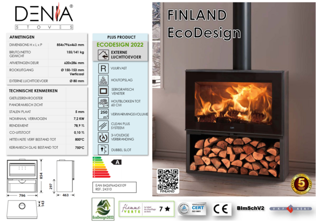 Denia Stoves Finland Ecodesign Houtkachel