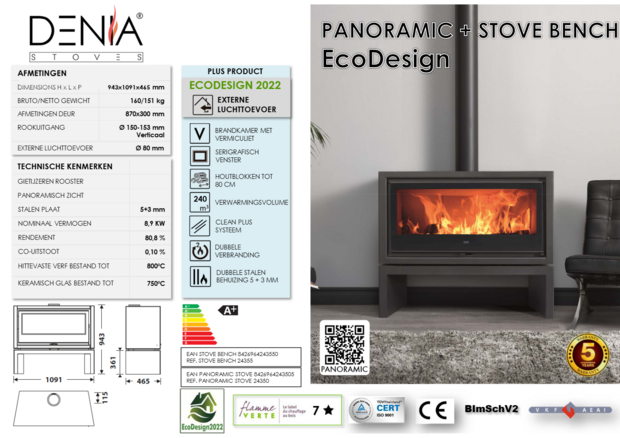 Denia Stoves Panoramic Ecodesign Houtkachel