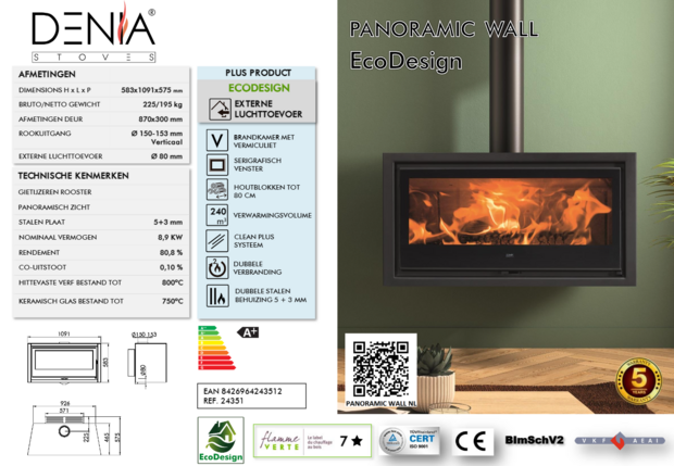 Denia Stoves Panoramic Wall Ecodesign Houtkachel