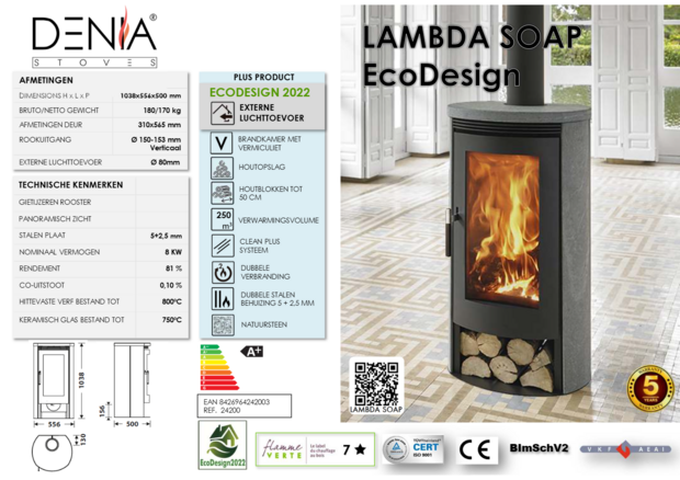 Denia Stoves Lambda Soap Ecodesign Houtkachel